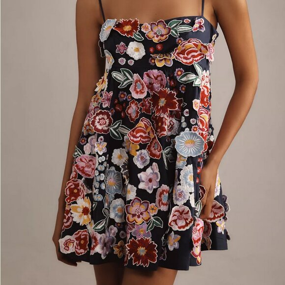 NWT Anthropologie Sleeveless 3D Floral Babydoll Mini Dress - Picture 2 of 7